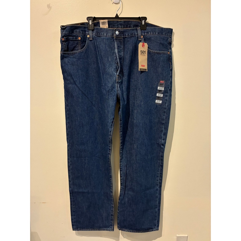 Levis 501 Original Mens Big and Tall Dark Wash Straight Leg Denim Jeans 44x32
